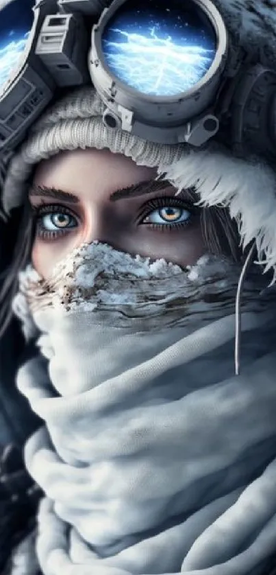 Image of a winter warrior with icy blue details and snowy backdrop.