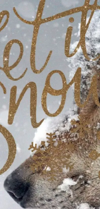 Majestic wolf in snowy winter setting with 'Let it Snow' text overlay.