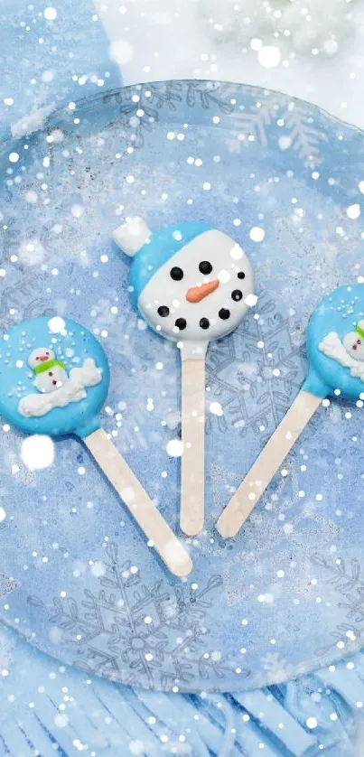 Winter-themed mobile wallpaper with blue mittens and hot chocolate.