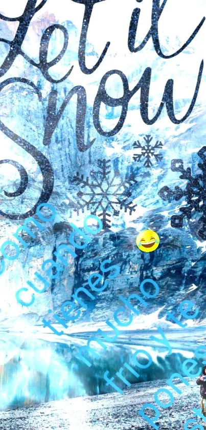 Winter-themed wallpaper with snowflakes and icy blue hues.