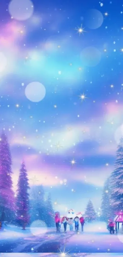 Winter wonderland mobile wallpaper with snow and lights.