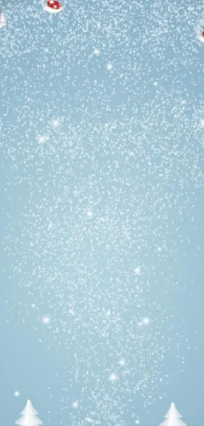 Light blue winter wallpaper with snowflakes and ornaments.