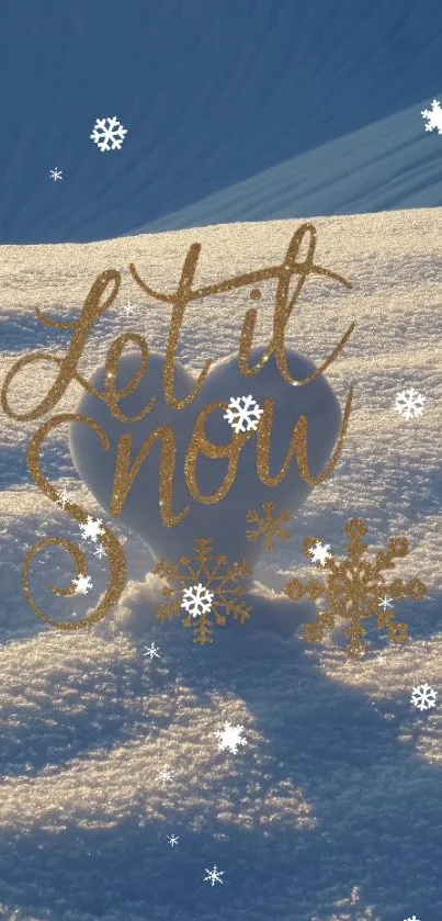 Winter snow wallpaper with 'Let It Snow' in gold text and snowflakes.