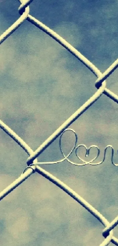 Wallpaper with wire fence and 'love' written creatively in wire art.