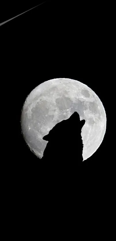 Wolf silhouette against the full moon, creating a mystical night sky art.