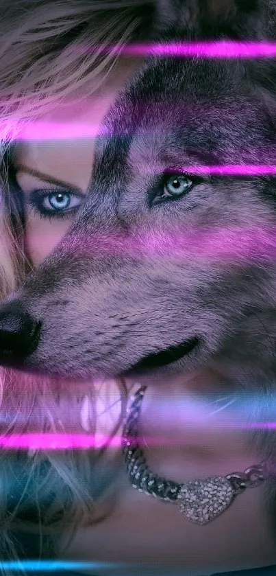 Artistic wolf-human hybrid wallpaper in indigo hues.