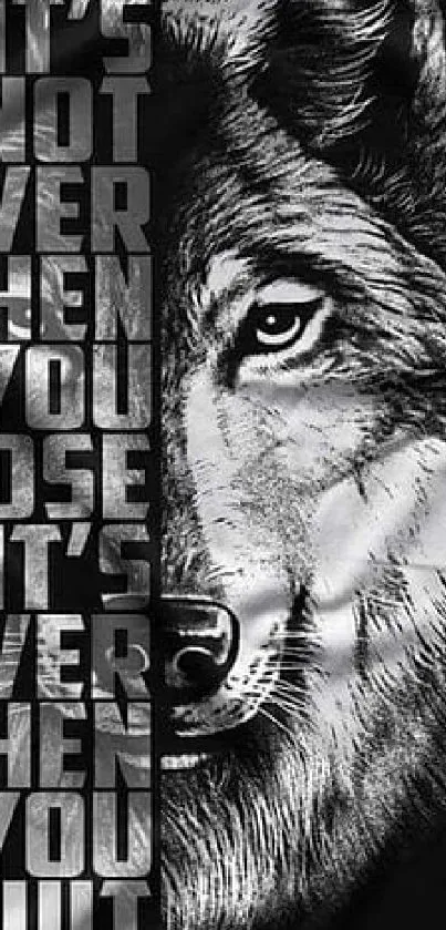 Wolf wallpaper with motivational text.