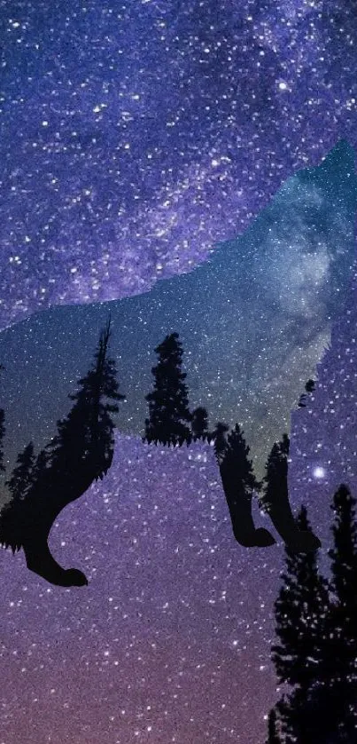 Wolf silhouette with galaxy sky background wallpaper