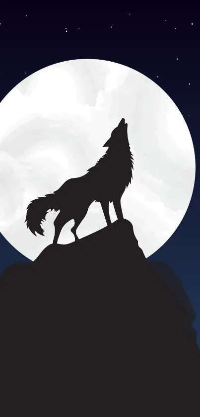 Wolf silhouette against a full moon night sky, creating a dramatic visual.