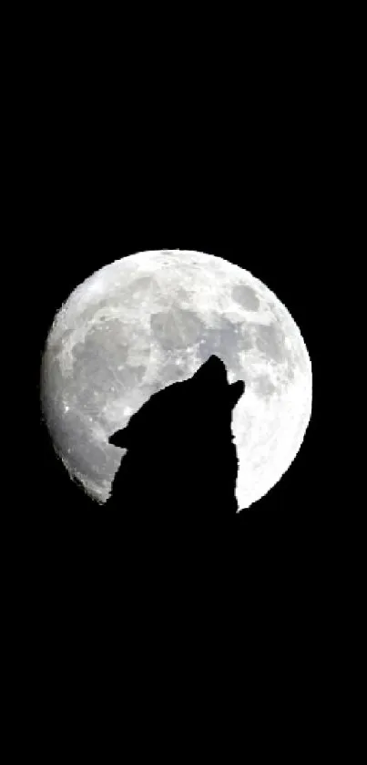 Wolf howling at full moon in dark night sky wallpaper.