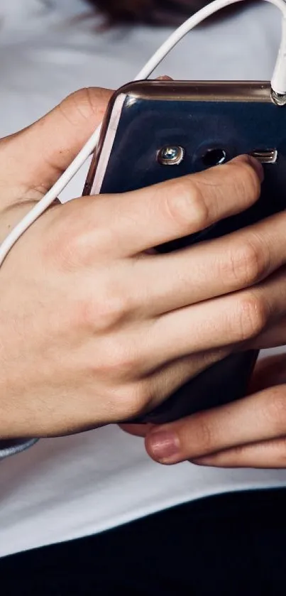 Closeup of a woman holding a smartphone, emphasizing digital connectivity.