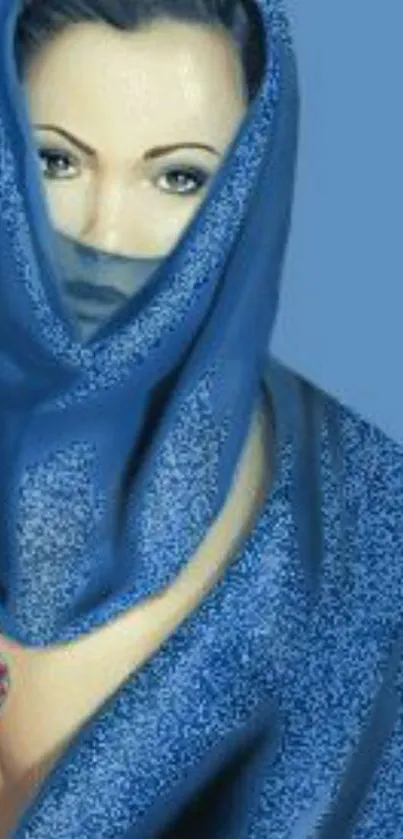 Artistic portrait of a woman in a blue veil with a soft, elegant design.