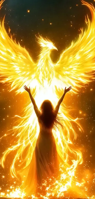 Woman Standing In Front Of A Phoenix  Live Wallpaper