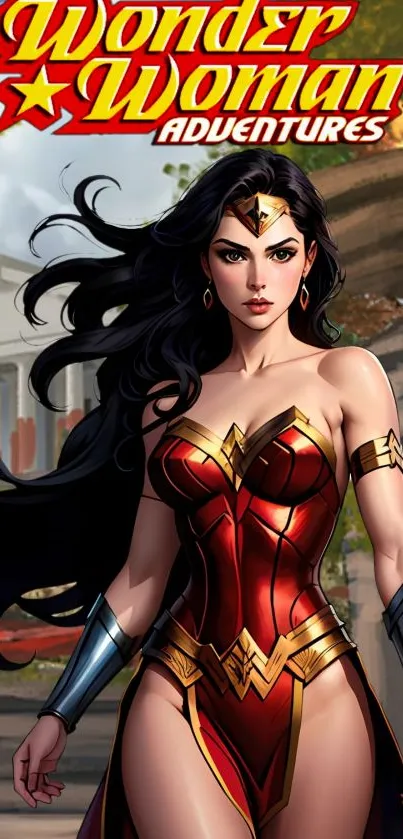 Animated Wonder Woman in iconic costume, showcasing power and strength.