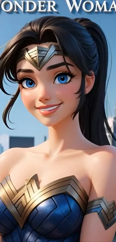 Animated Wonder Woman with a confident smile.