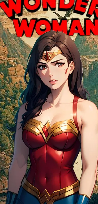 Anime Wonder Woman wallpaper with a green landscape.