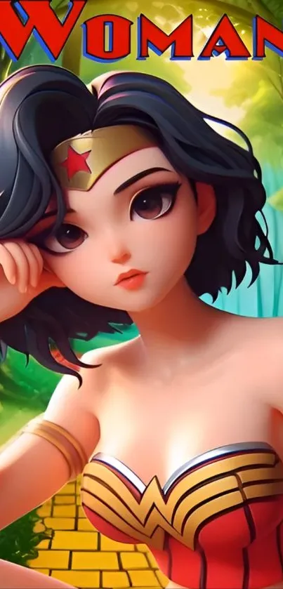 Anime-style Wonder Woman illustration with vibrant colors.