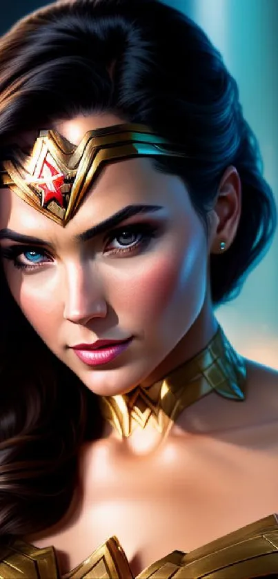 Wonder Woman digital art wallpaper with vivid colors and heroic details.