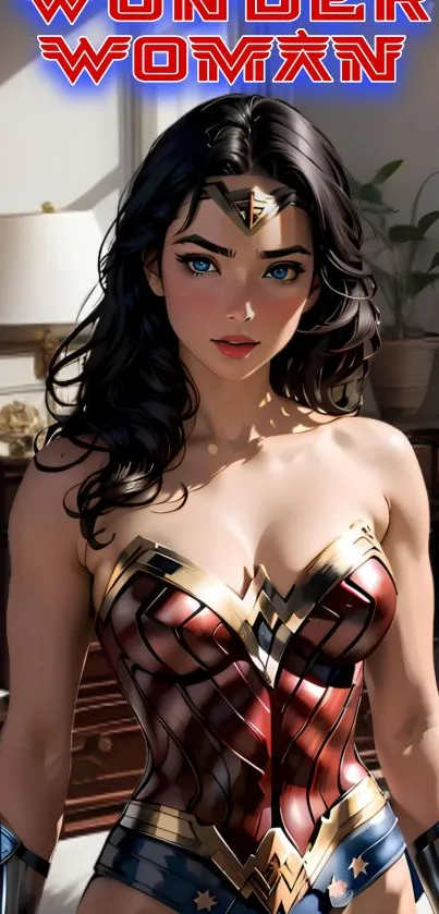 Wonder Woman art wallpaper with vibrant colors and bold design.