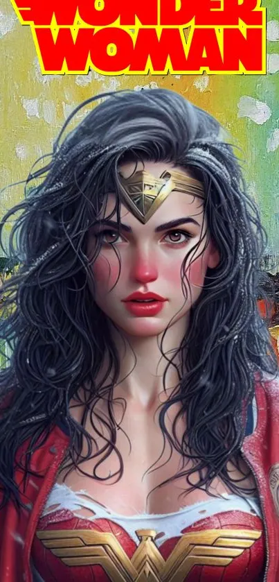 Wonder Woman vibrant art wallpaper with intricate details and bold colors.