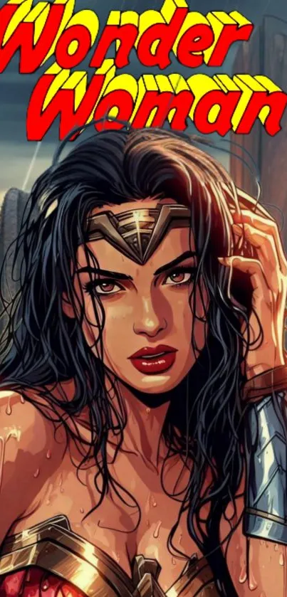 Wonder Woman graphic art with vibrant colors and intricate details.