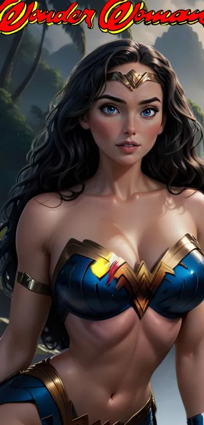 Artistic Wonder Woman wallpaper with vibrant colors and heroic theme.