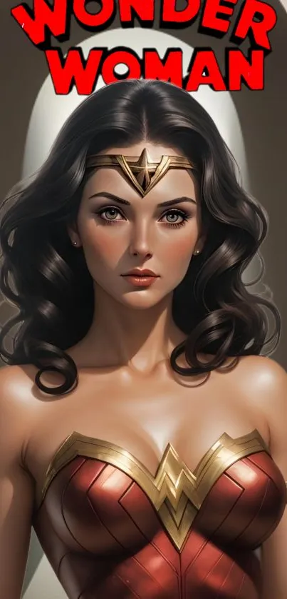 Wonder Woman depicted in comic art style with iconic costume.