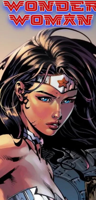 Dynamic Wonder Woman comic art on mobile wallpaper, showcasing superhero allure.