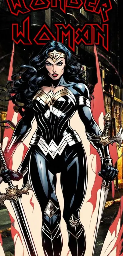 Wonder Woman in dynamic comic-inspired artwork wallpaper.