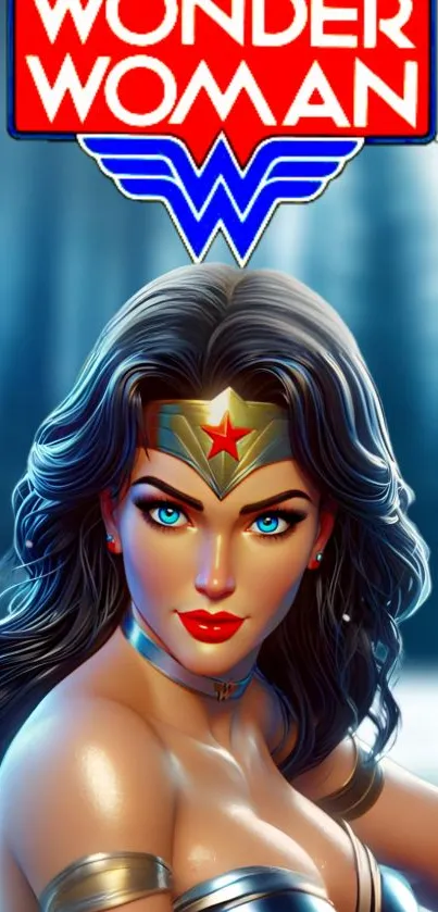 Wonder Woman illustration with vibrant colors and comic book style.