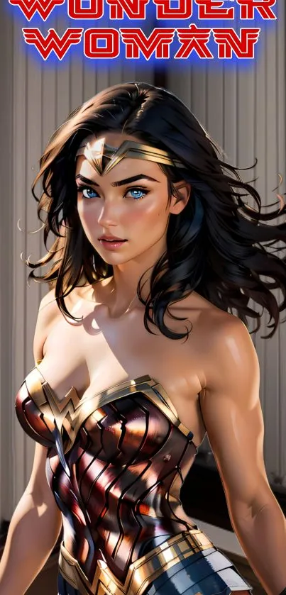 Wonder Woman vibrant mobile wallpaper with dynamic superhero art.