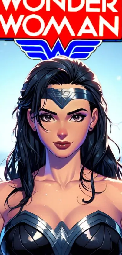 Wonder Woman in a vibrant superhero design for mobile wallpaper.