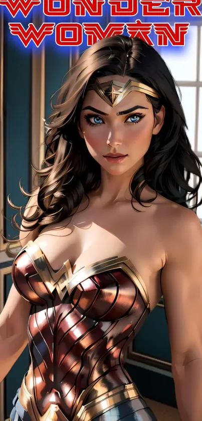 Wonder Woman wallpaper featuring vivid colors and bold design for mobile screens.