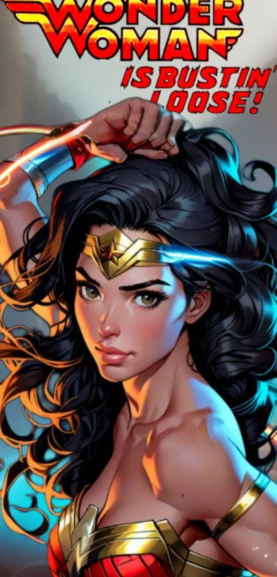 Vibrant Wonder Woman artwork for mobile wallpaper.