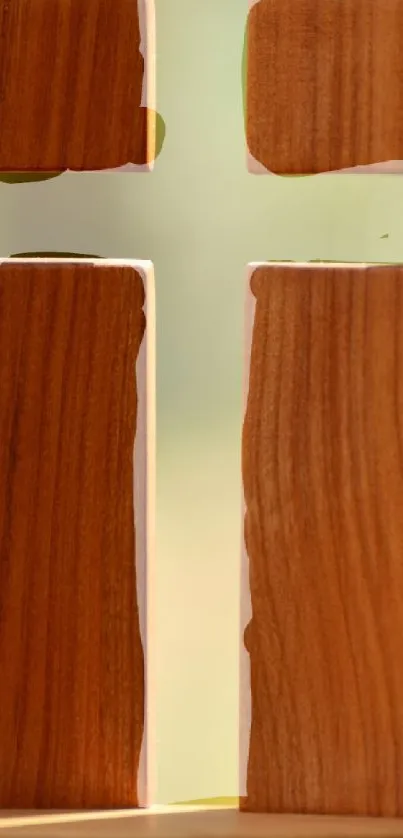 A wooden cross with a light background representing faith and peace.