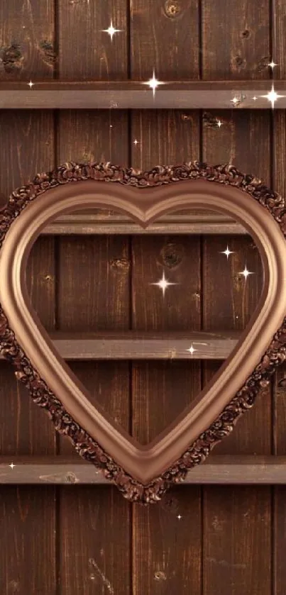 Rustic wooden heart frame wallpaper for mobile.