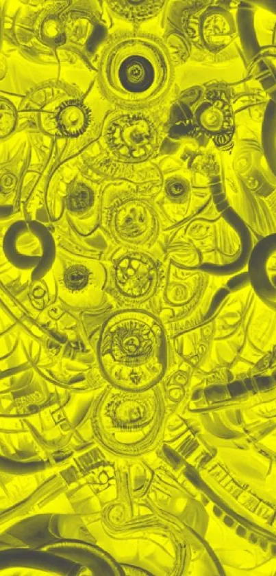 Yellow abstract wallpaper with gears and patterns.