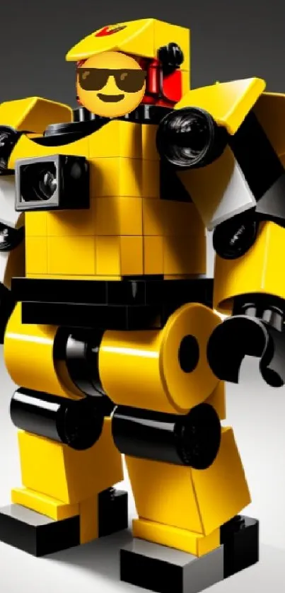 Yellow brick robot toy mobile wallpaper with bold colors and creative design.