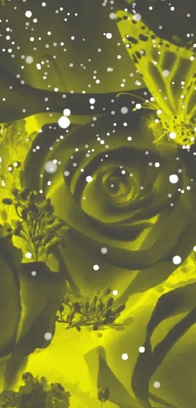 Yellow butterfly on vibrant rose wallpaper for mobile screen.