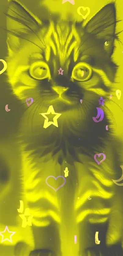 Yellow-themed mobile wallpaper with a cute kitten.