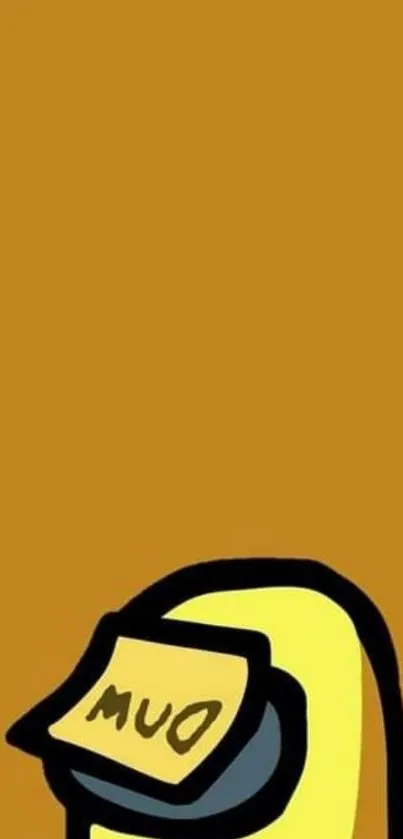 Yellow character art on a brown background for mobile wallpaper.