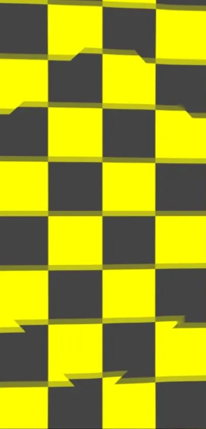 Vibrant yellow and black checkered mobile wallpaper design.