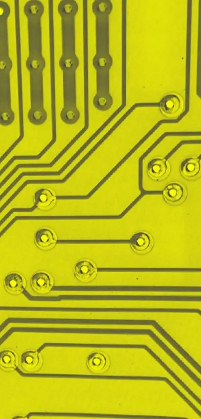 Yellow circuit board wallpaper for a tech-inspired mobile screen.