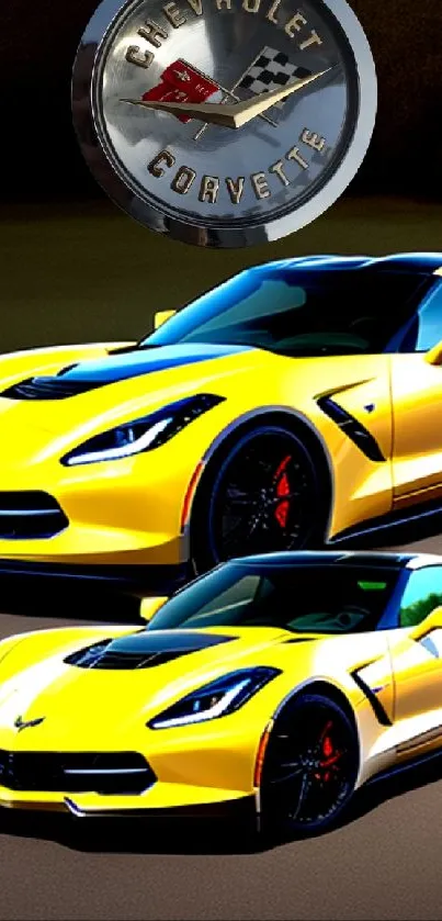 Yellow Chevrolet Corvettes wallpaper with sleek design and modern style.