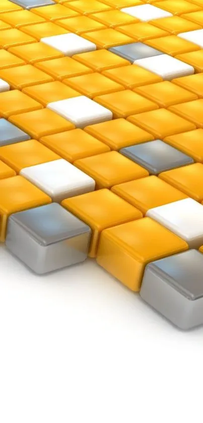 3D phone wallpaper with yellow cubes in a geometric pattern.