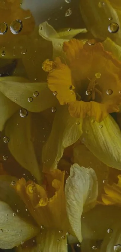 Wallpaper featuring yellow daffodils with raindrops for a refreshing look.