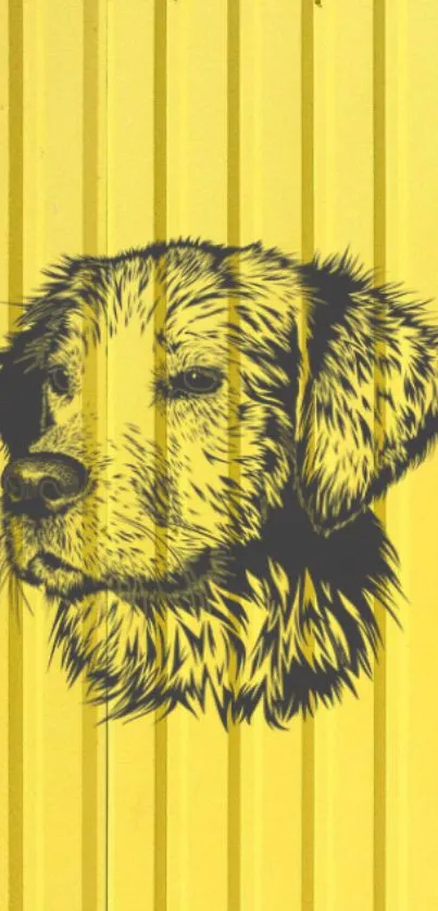 Yellow wallpaper with dog illustration in black ink.