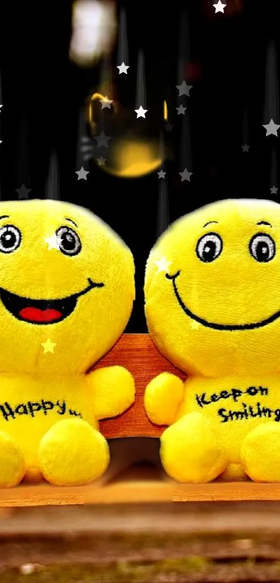 Cheerful yellow emoji plushies with happy faces.