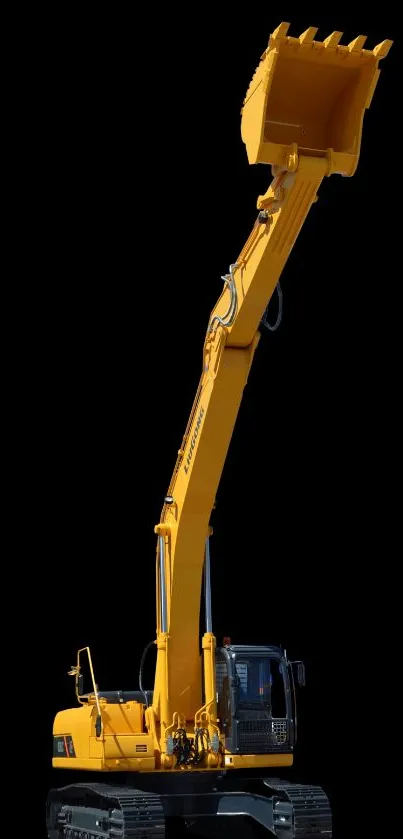 Yellow excavator on black background, perfect for mobile wallpaper.