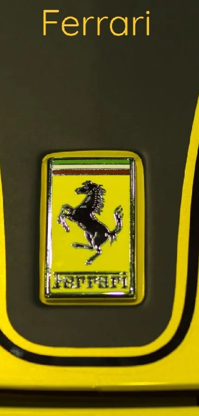 Yellow Ferrari emblem wallpaper with prancing horse logo.